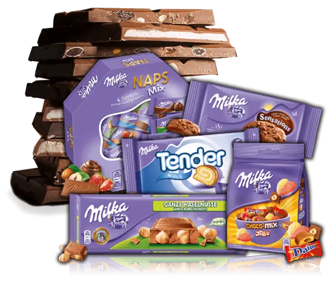 Milka-Probierpaket mit Naps Mix, Tender, Sensations, Ganze Haselnüsse und Daim im Wert von rund 100 Euro