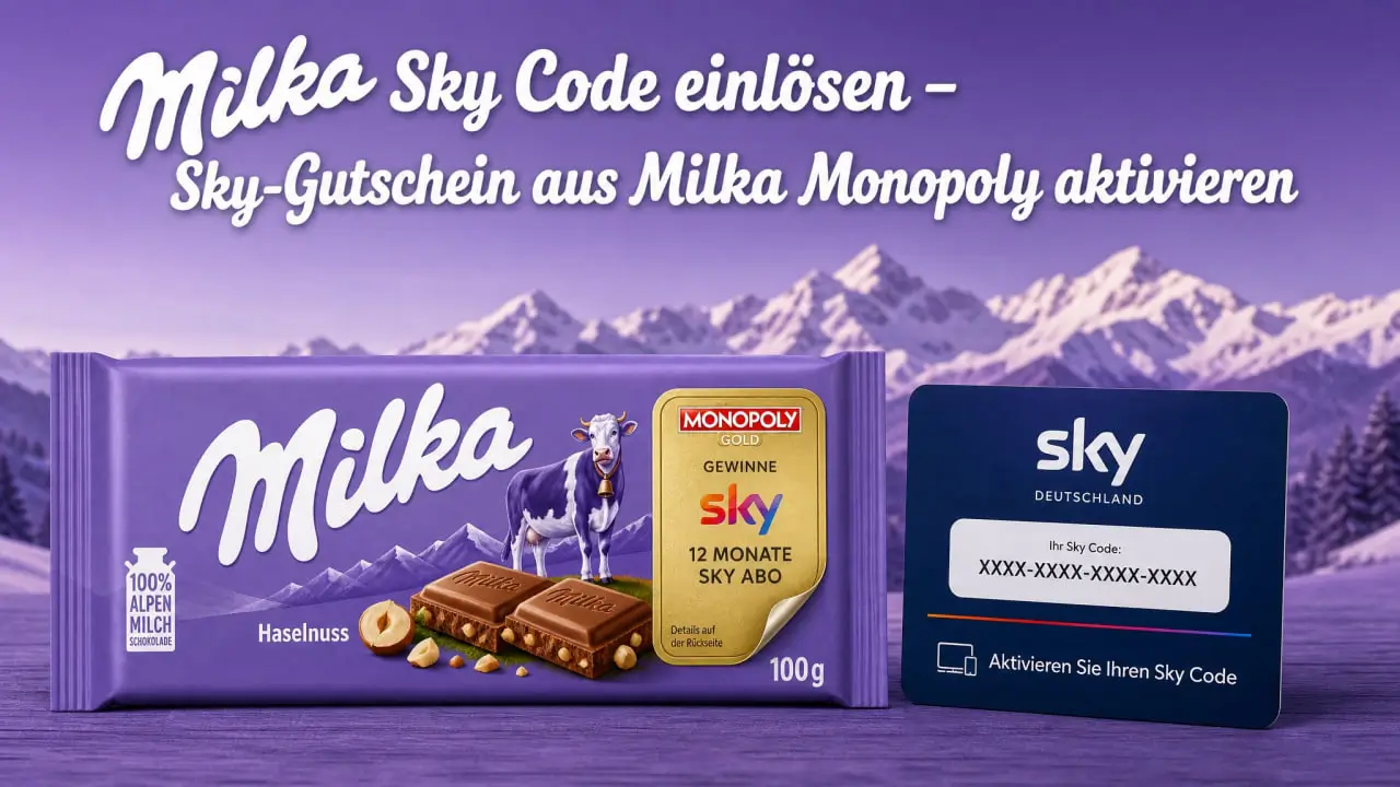 Milka Sky Code einlösen – gewonnenen Sky-Gutschein aus Milka Monopoly aktivieren